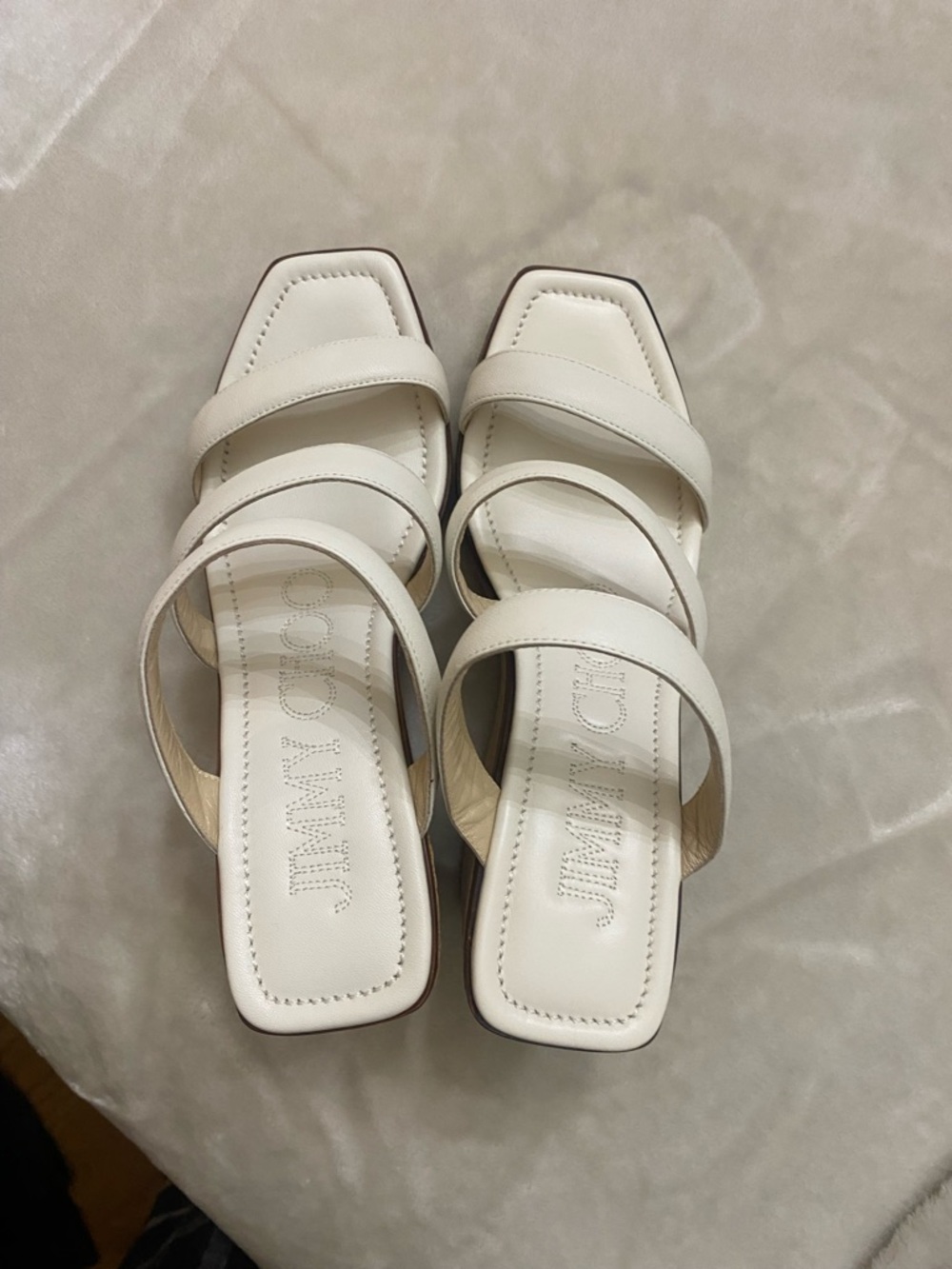Jimmy Choo Ivory Multi-Strap Square-Toe Sandals